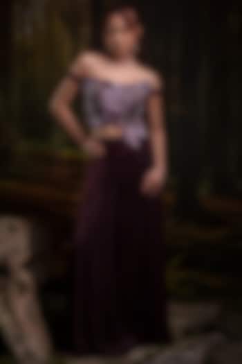 Plum Viscose Satin & Gajji Silk Embroidered Co-Ord Set by Harshita Jain at Pernia's Pop Up Shop