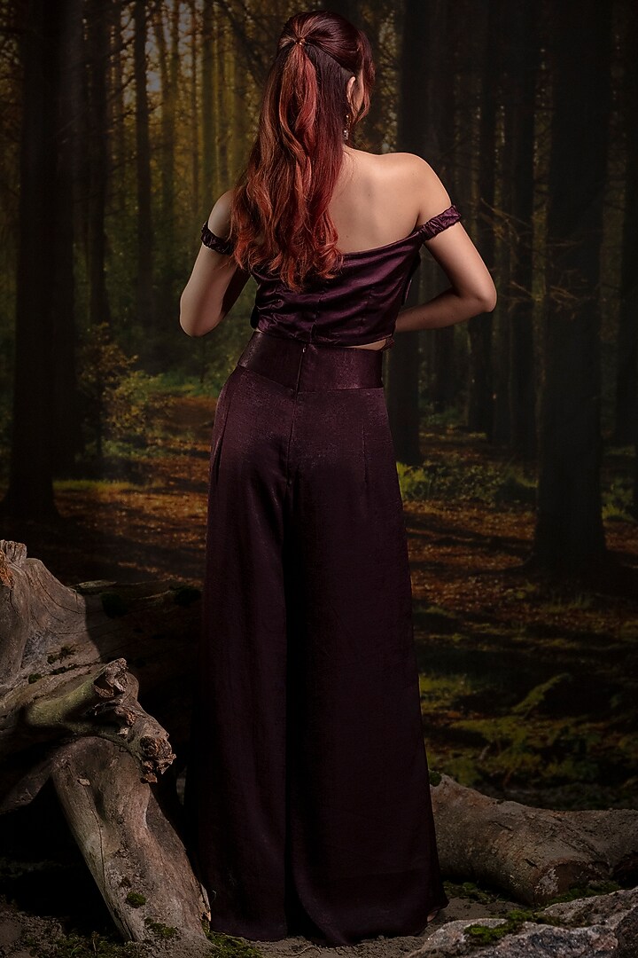 Plum Viscose Satin & Gajji Silk Embroidered Co-Ord Set by Harshita Jain at Pernia's Pop Up Shop