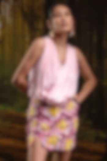 Baby Pink Organza Hand Embroidered Mini Skirt by Harshita Jain at Pernia's Pop Up Shop