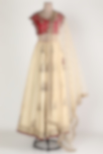 Beige & Maroon Embroidered Lehenga Set by Himani And Anjali Shah