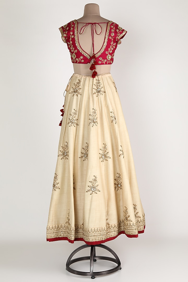 Beige & Maroon Embroidered Wedding Lehenga Set by Himani And Anjali Shah at Pernia's Pop Up Shop