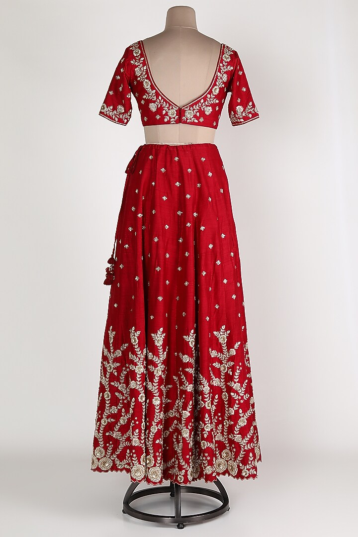 Maroon & Beige Zardosi Embroidered Bridal Lehenga Set by Himani And Anjali Shah at Pernia's Pop Up Shop