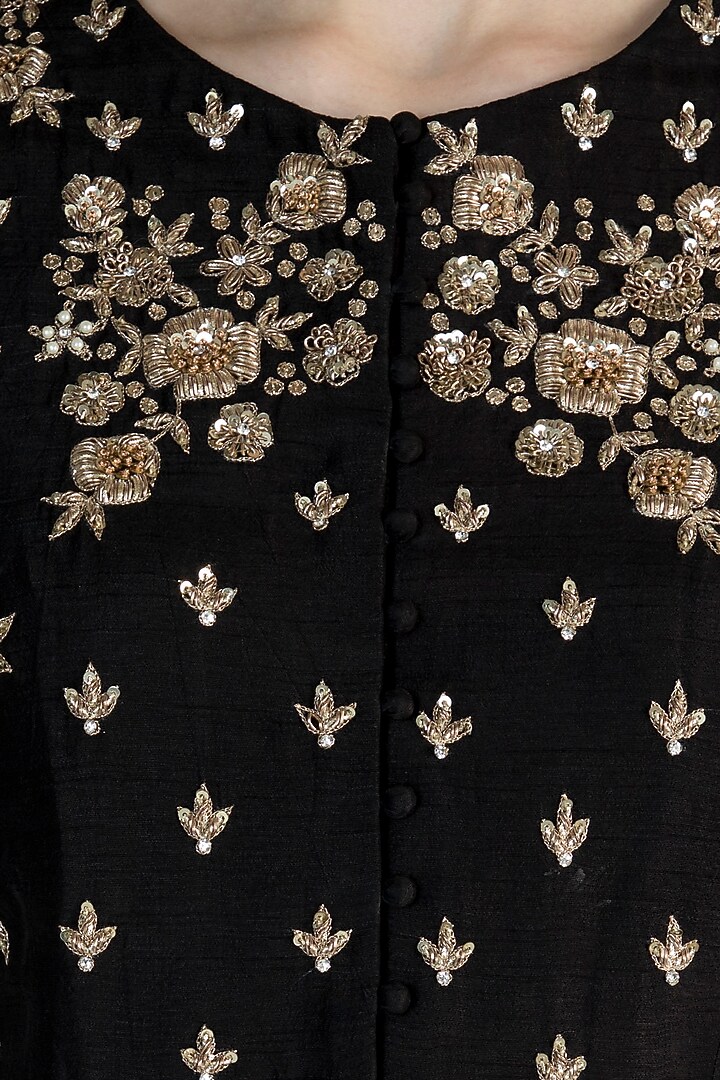Black Embroidered Jacket With Flared Pants by Himani And Anjali Shah at Pernia's Pop Up Shop