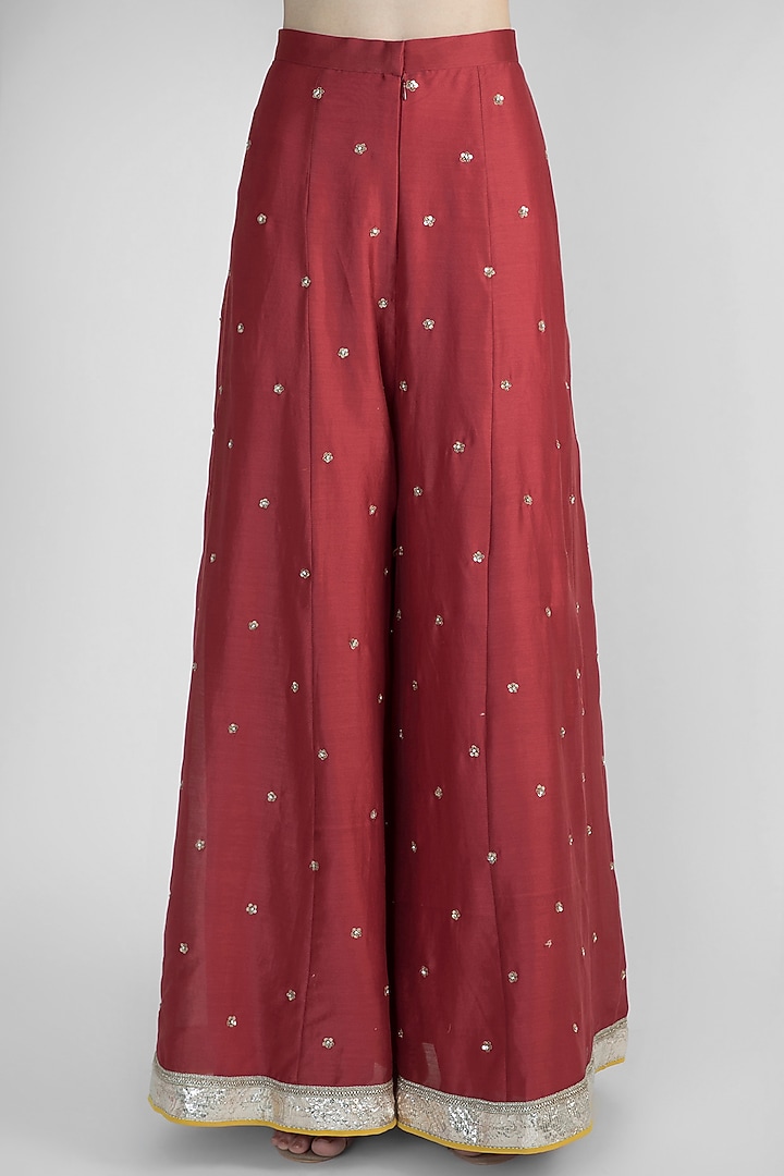 Red Embroidered Jacket With Bustier & Pants by Himani And Anjali Shah at Pernia's Pop Up Shop