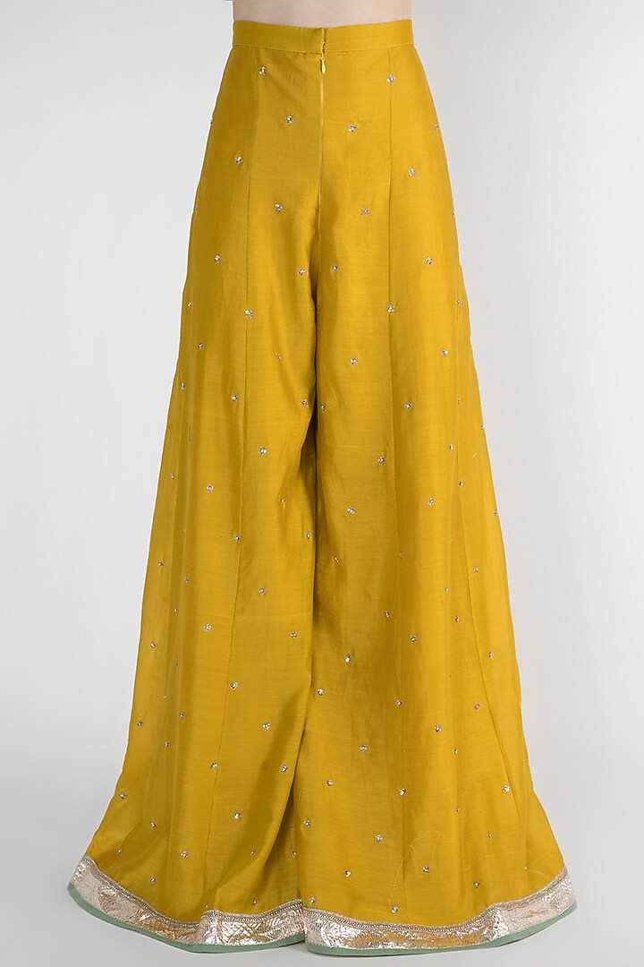 Mustard Yellow Peplum Jacket With Bustier & Flared Pants by Himani And Anjali Shah at Pernia's Pop Up Shop