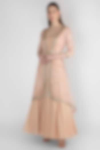 Blush Pink Wedding Anarkali With Embroidered Cape & Belt by Himani And Anjali Shah at Pernia's Pop Up Shop