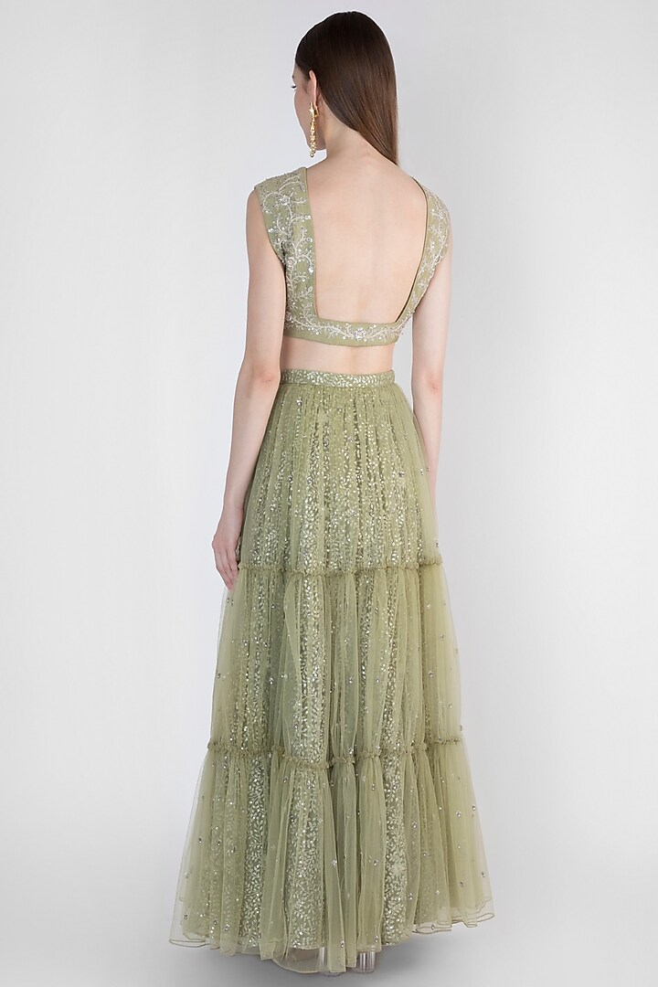 Sage Green Embroidered Lehenga Set by Himani And Anjali Shah at Pernia's Pop Up Shop