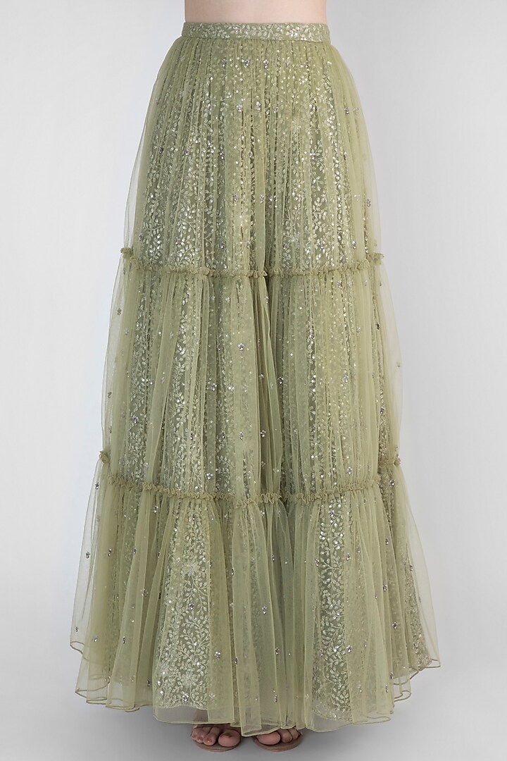 Sage Green Embroidered Lehenga Set by Himani And Anjali Shah at Pernia's Pop Up Shop