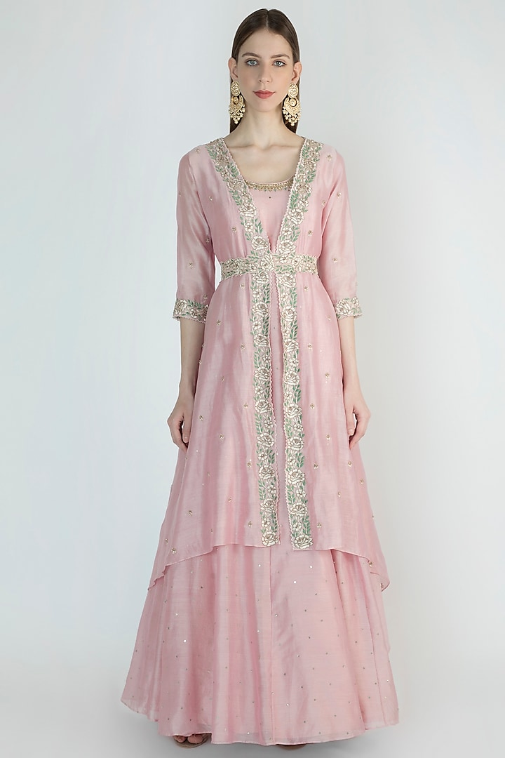 Lilac Embroidered Anarkali With Jacket & Belt by Himani And Anjali Shah