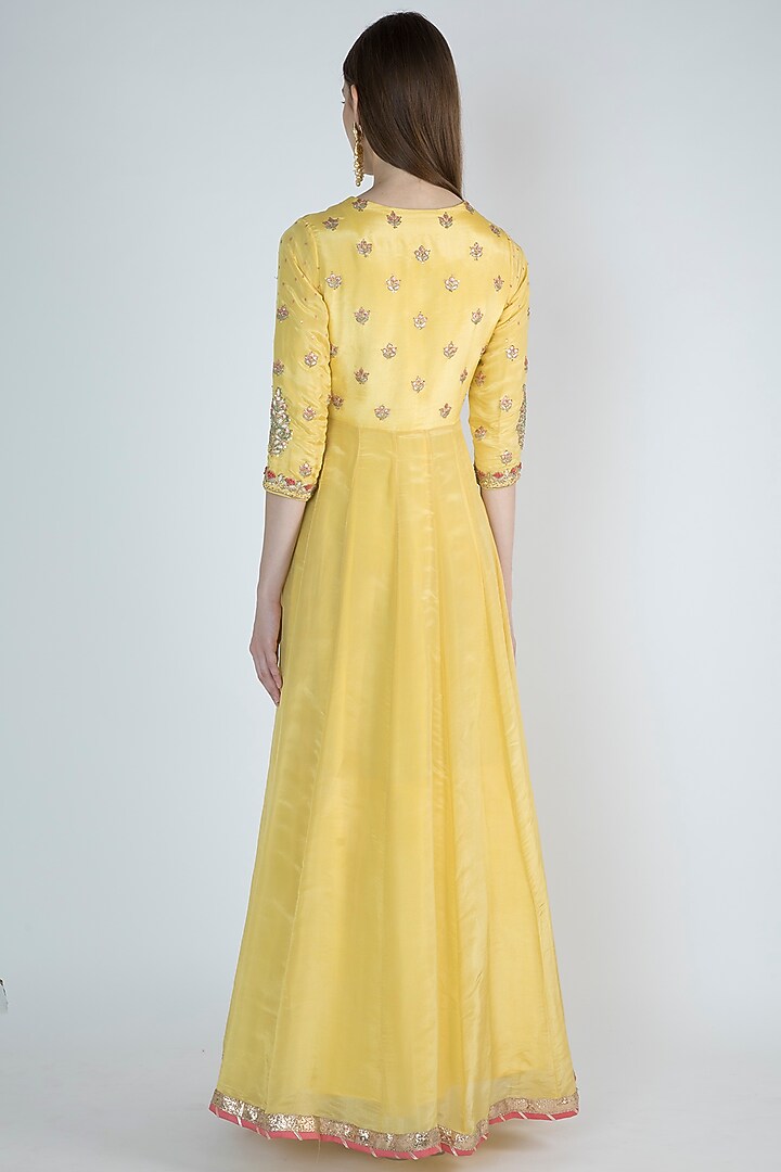 Lime Yellow Embroidered Wedding Anarkali With Dupatta by Himani And Anjali Shah at Pernia's Pop Up Shop