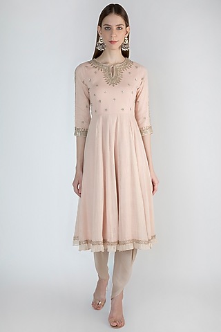 Blush Pink Embroidered Kurta With Dhoti Pants by Himani And Anjali Shah