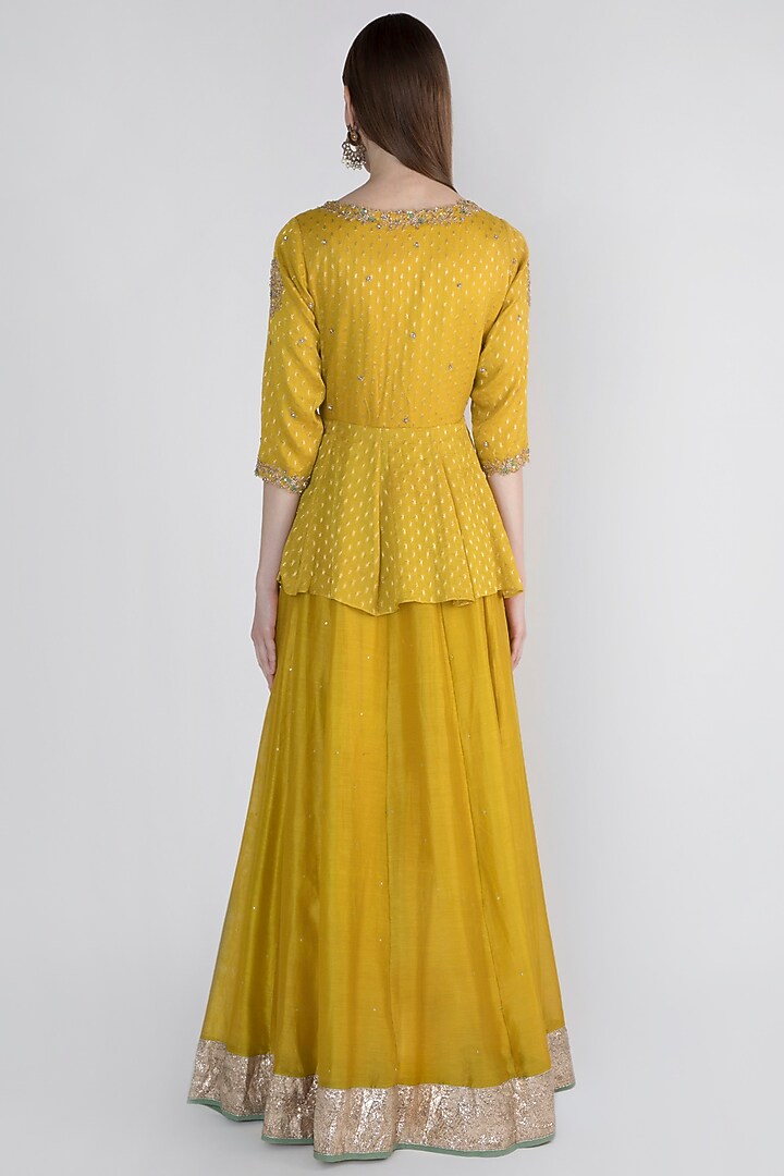 Mustard Yellow Peplum Wedding Anarkali With Dupatta by Himani And Anjali Shah at Pernia's Pop Up Shop