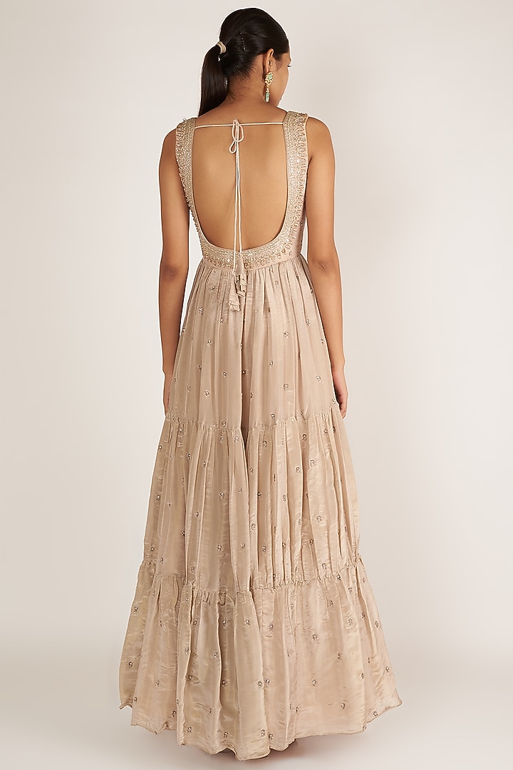 Nude Embroidered Wedding Anarkali With Dupatta by Himani And Anjali Shah at Pernia's Pop Up Shop