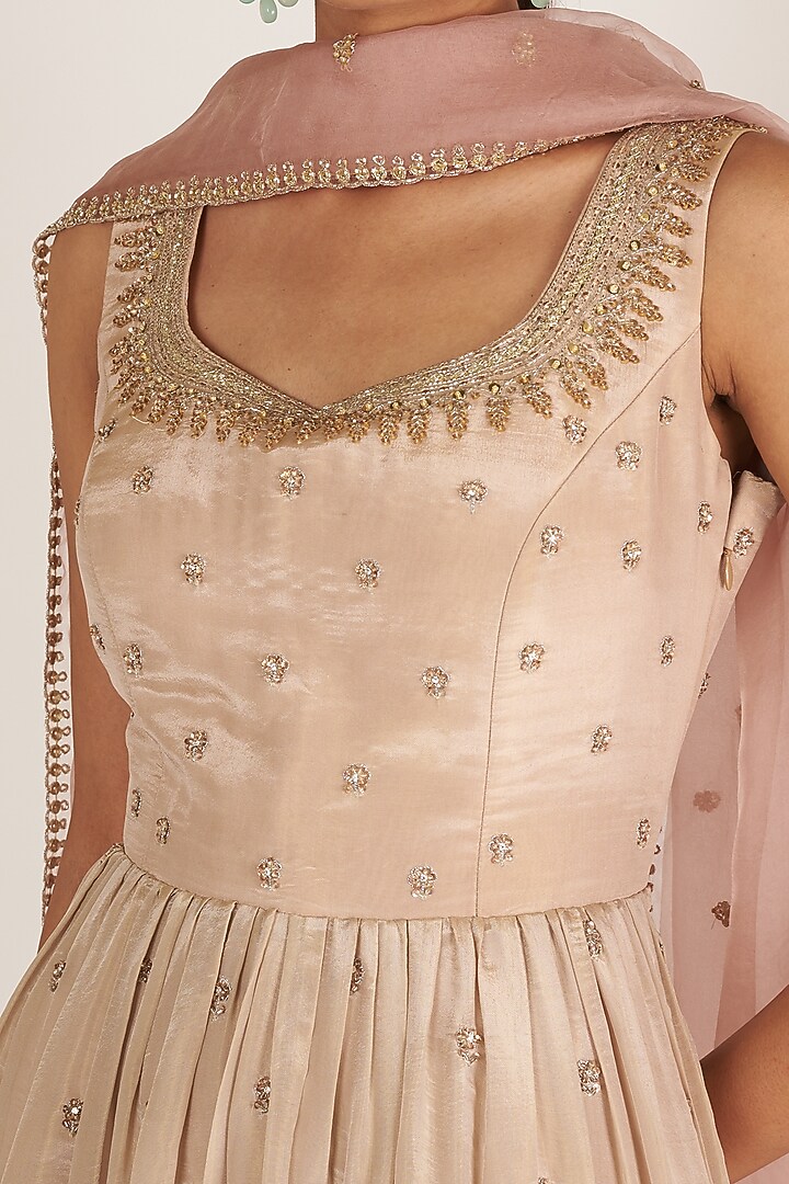 Nude Embroidered Wedding Anarkali With Dupatta by Himani And Anjali Shah at Pernia's Pop Up Shop