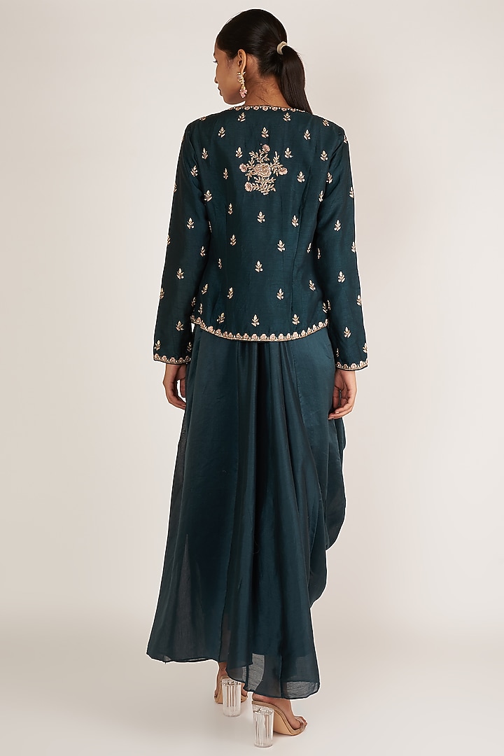 Blue Wedding Anarkali With Embroidered Jacket by Himani And Anjali Shah at Pernia's Pop Up Shop