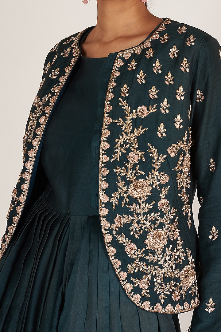 Blue Wedding Anarkali With Embroidered Jacket by Himani And Anjali Shah at Pernia's Pop Up Shop