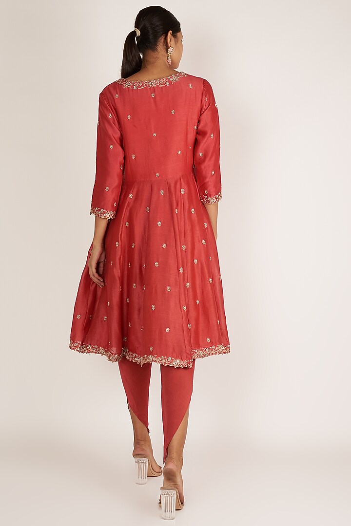 Red Wedding Anarkali With Pants by Himani And Anjali Shah at Pernia's Pop Up Shop