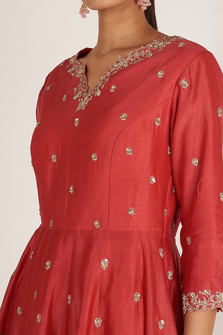 Red Wedding Anarkali With Pants by Himani And Anjali Shah at Pernia's Pop Up Shop
