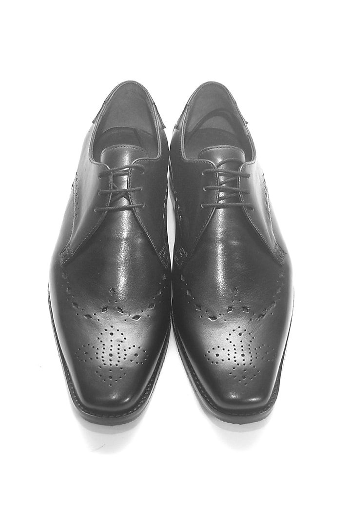 Black Leather Handmade Derby Shoes by Harper Woods