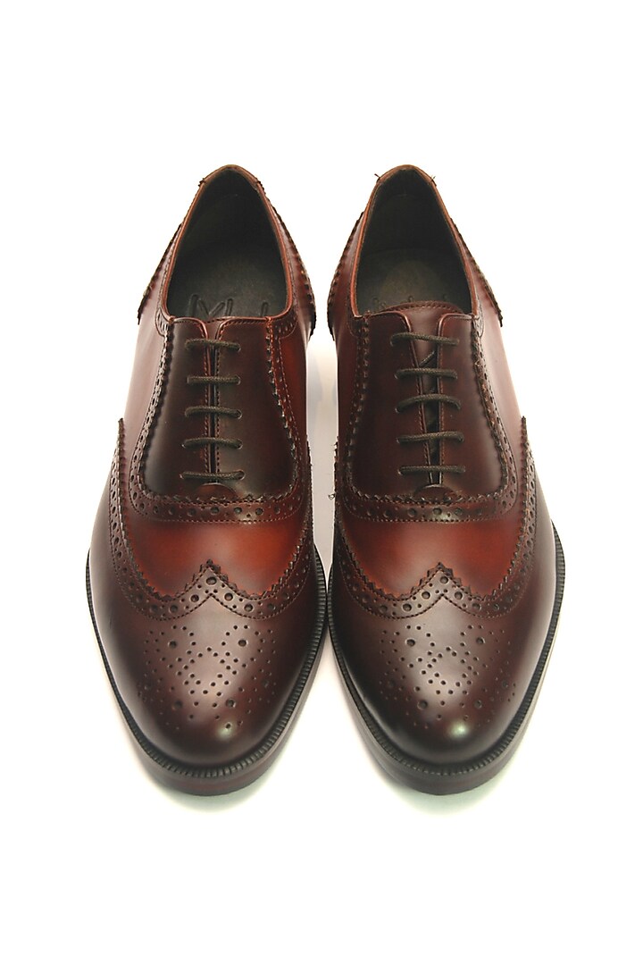 Brown Leather Brogue Oxford Shoes by Harper Woods