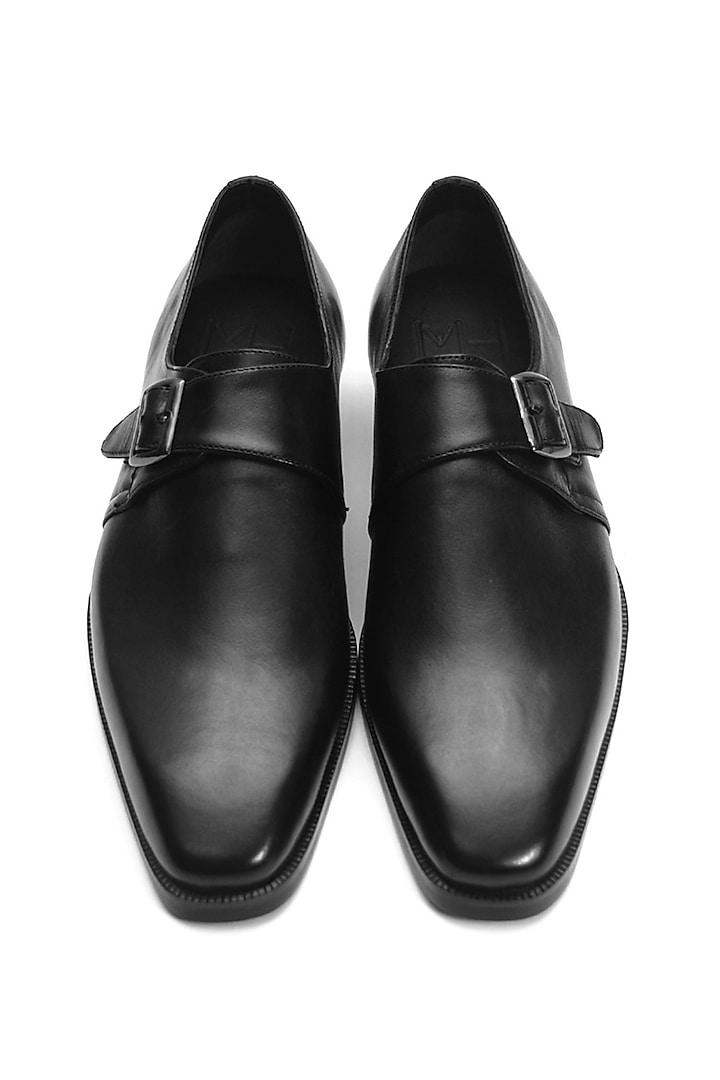 Black Leather Handmade Monk Shoes by Harper Woods