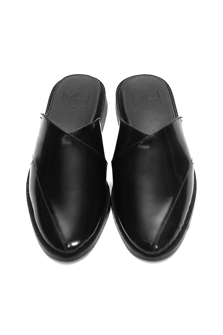 Black Leather Handmade Mules by Harper Woods