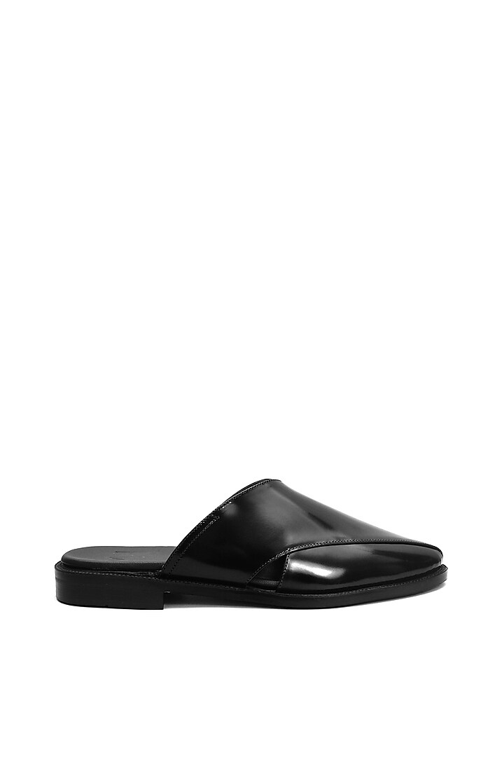 Black Leather Handmade Mules by Harper Woods at Pernia's Pop Up Shop