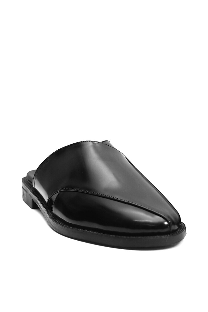 Black Leather Handmade Mules by Harper Woods at Pernia's Pop Up Shop