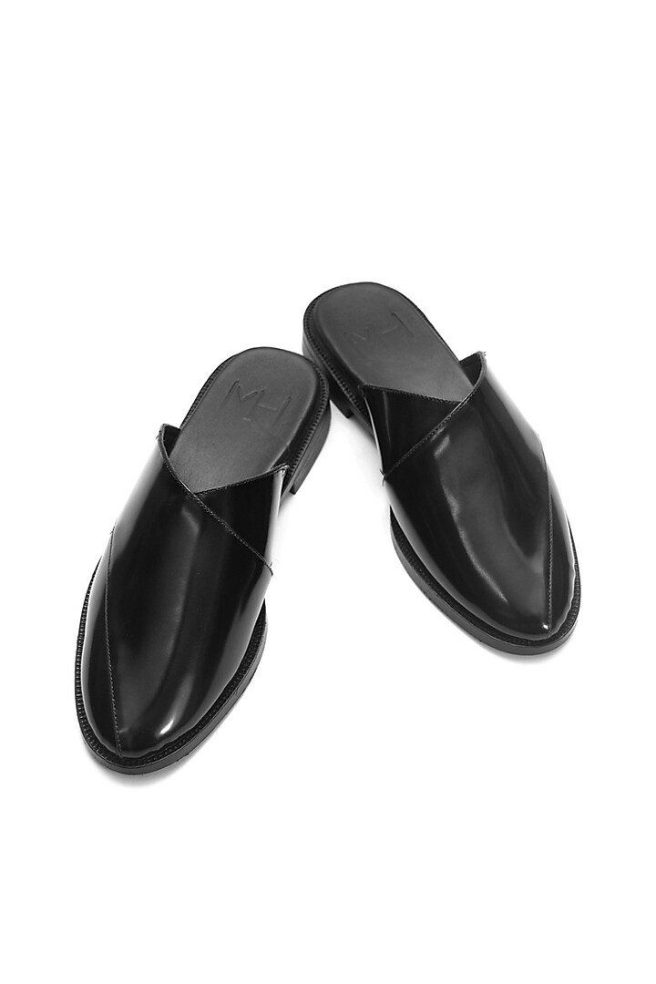 Black Leather Handmade Mules by Harper Woods at Pernia's Pop Up Shop