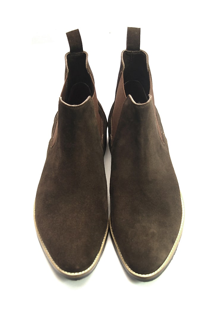 Brown Suede Leather Handmade Chelsea Boots by Harper Woods