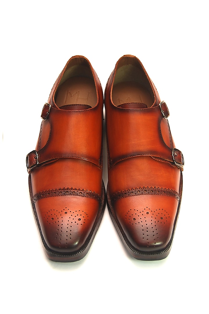 Tan Leather Handmade Monk Shoes by Harper Woods