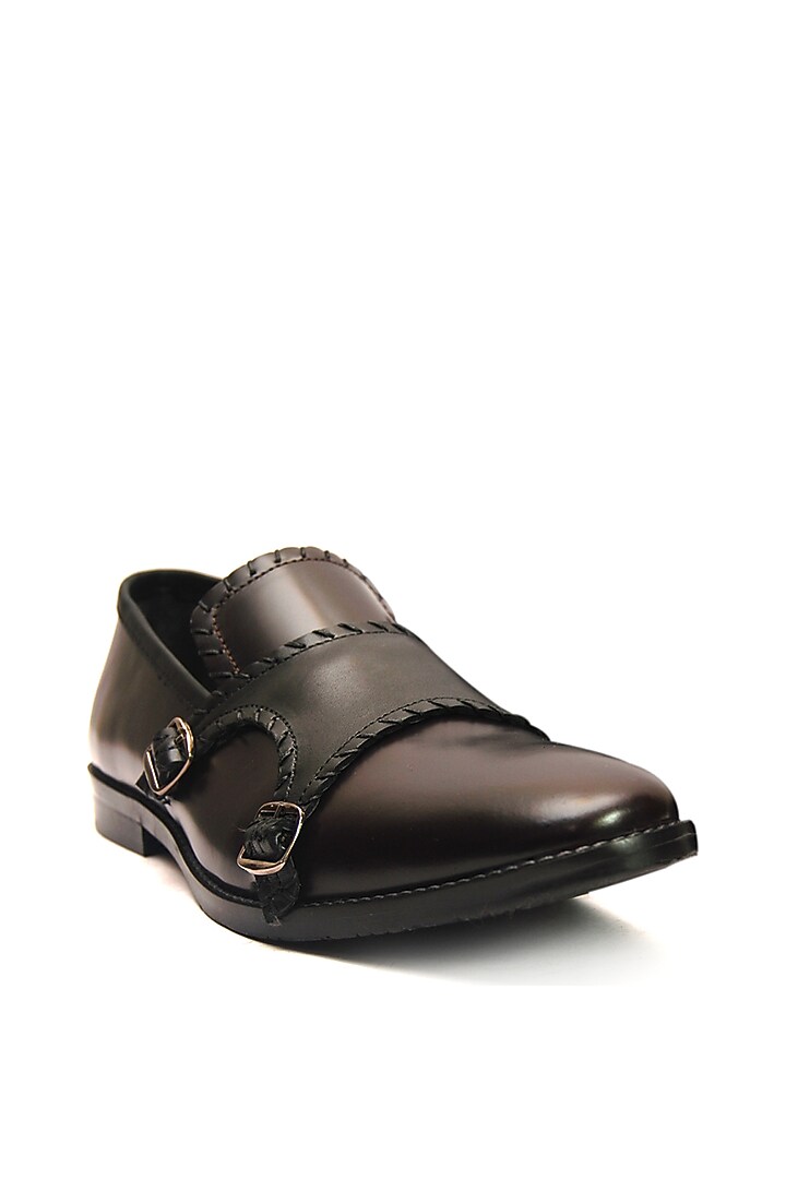 Burgundy Leather Handmade Monk Shoes by Harper Woods at Pernia's Pop Up Shop