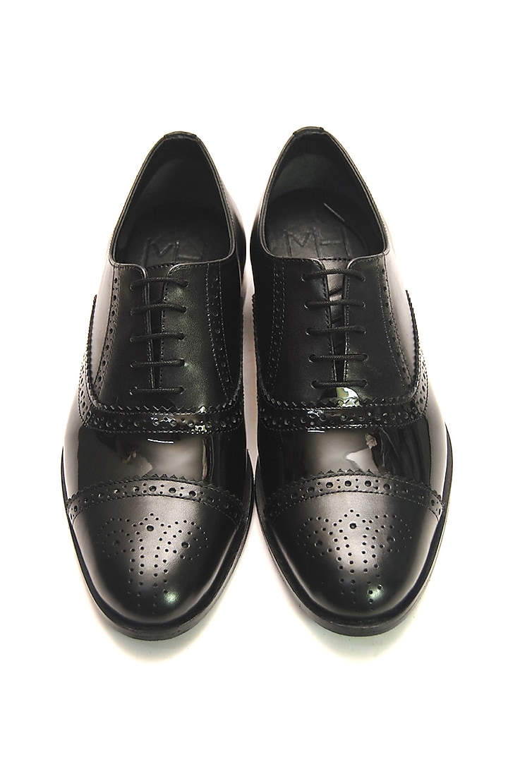 Black Patent Leather & Burnish Leather Handmade Brogue Oxford Shoes by Harper Woods