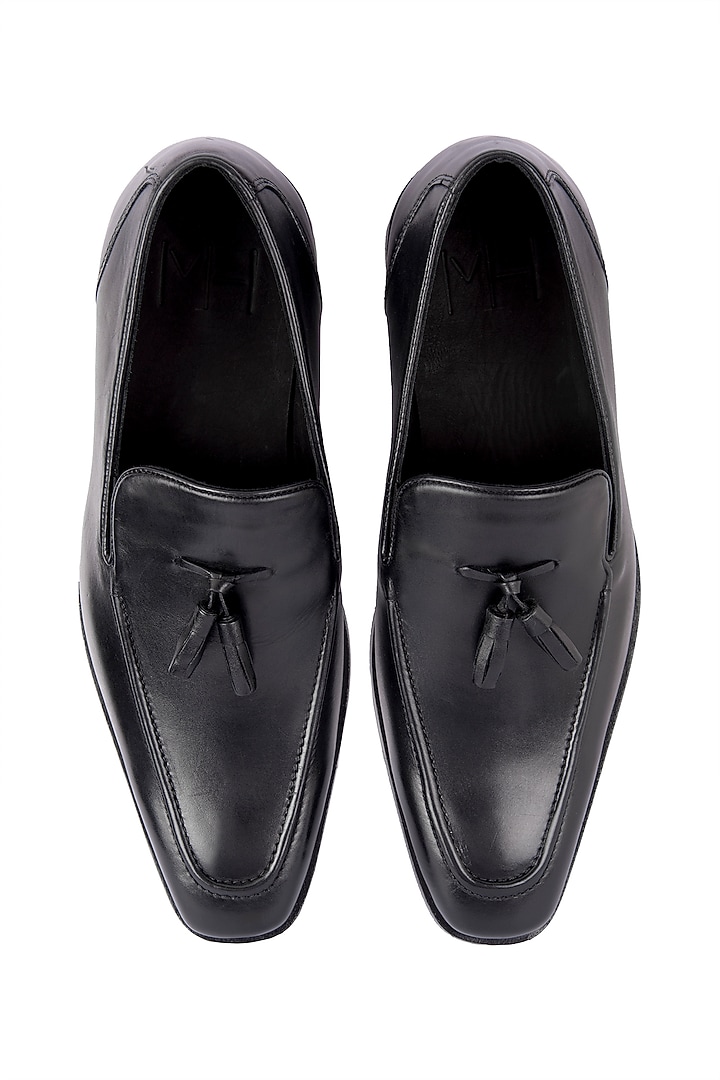 Black Hand Painted Tassel Loafer Shoes by Harper Woods at Pernia's Pop Up Shop