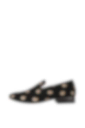 Black Hand Embroidered Velvet Loafer Shoes by Harper Woods