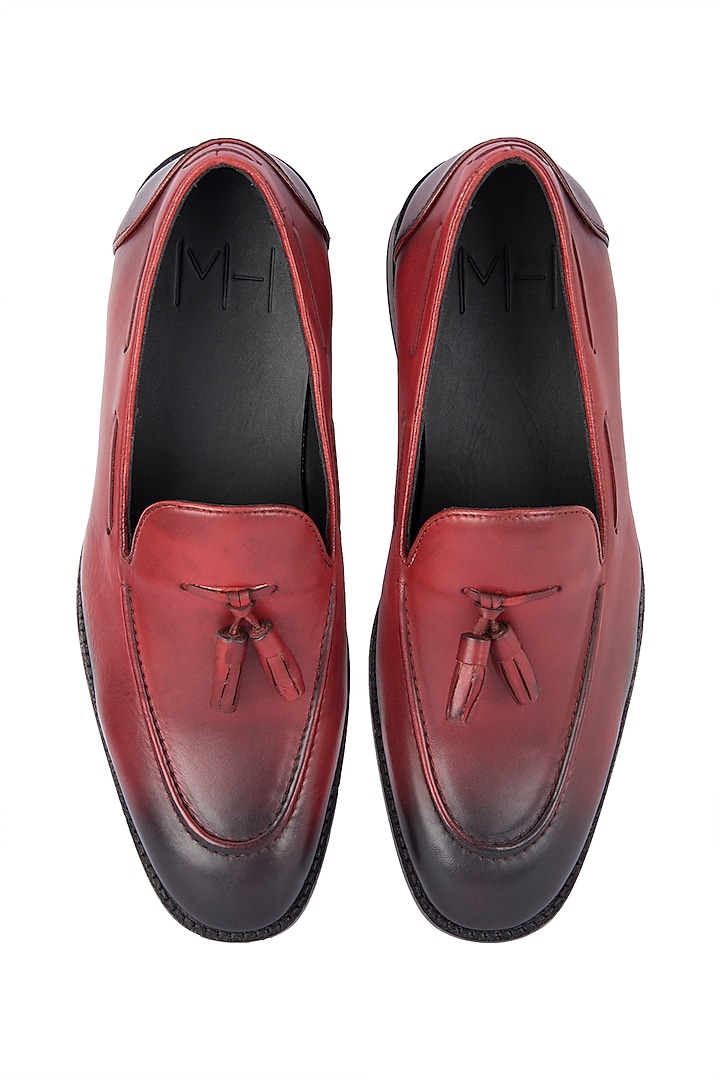 Lava Red Hand Painted Tasseled Loafer Shoes by Harper Woods at Pernia's Pop Up Shop