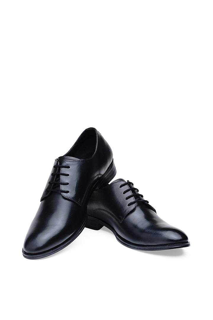 Black Leather Derby Shoes by Harper Woods