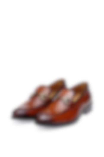 Tan Leather Saddle Slip-Ons by Harper Woods