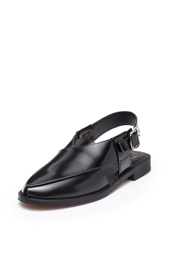 Black Leather Peshawari Sandals by Harper Woods at Pernia's Pop Up Shop