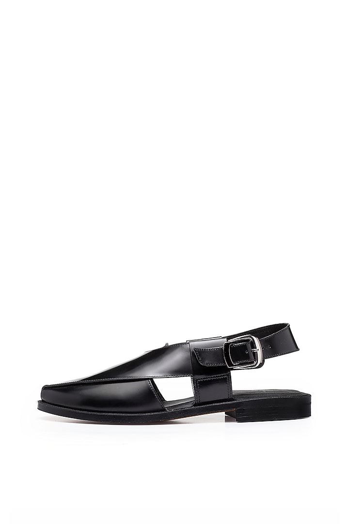 Black Leather Peshawari Sandals by Harper Woods at Pernia's Pop Up Shop