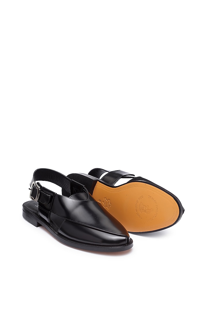 Black Leather Peshawari Sandals by Harper Woods at Pernia's Pop Up Shop