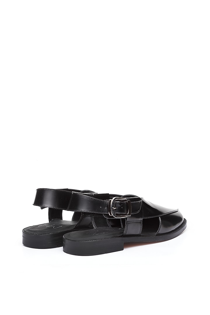 Black Leather Peshawari Sandals by Harper Woods at Pernia's Pop Up Shop
