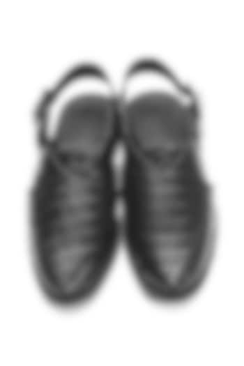 Black Croc Printed Leather Handmade Peshawari Sandals by Harper Woods