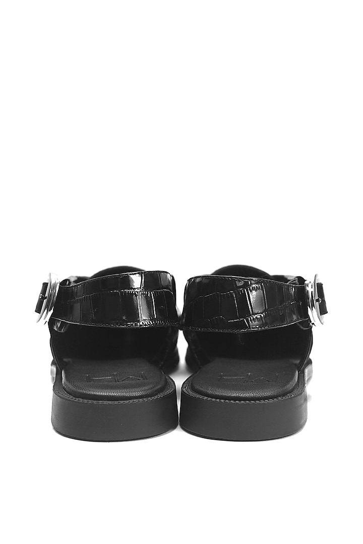 Black Croc Printed Leather Handmade Peshawari Sandals by Harper Woods at Pernia's Pop Up Shop