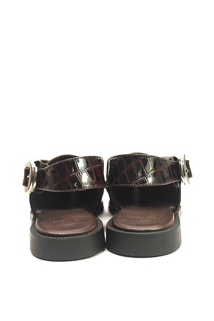 Brown Croc Printed Leather Handmade Peshawari Sandals by Harper Woods at Pernia's Pop Up Shop