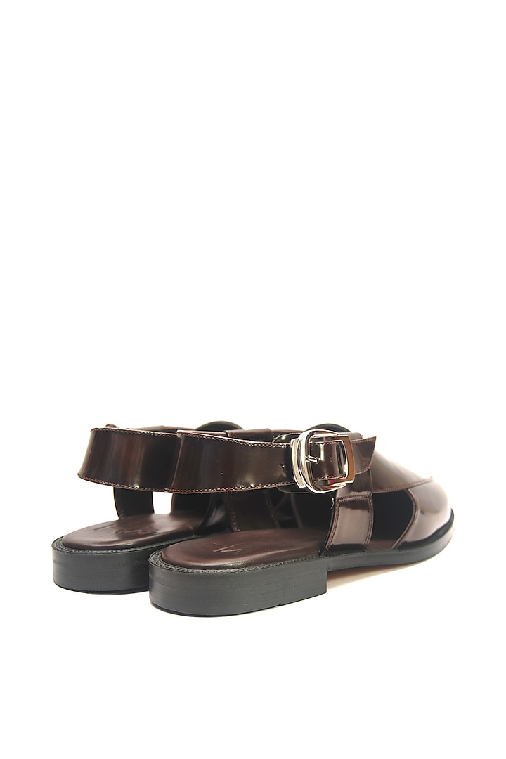 Brown Hi-Shine Leather Handmade Peshawari Sandals by Harper Woods at Pernia's Pop Up Shop
