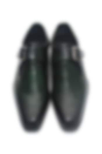 Green Leather Handmade Monk Shoes by Harper Woods