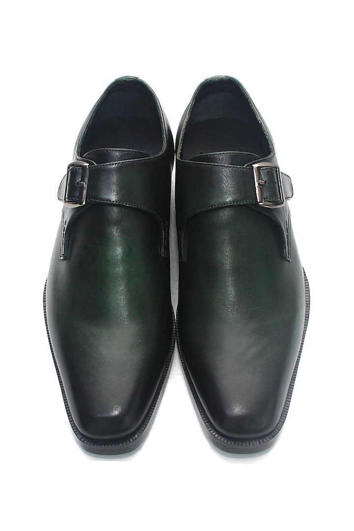 Green Leather Handmade Monk Shoes by Harper Woods