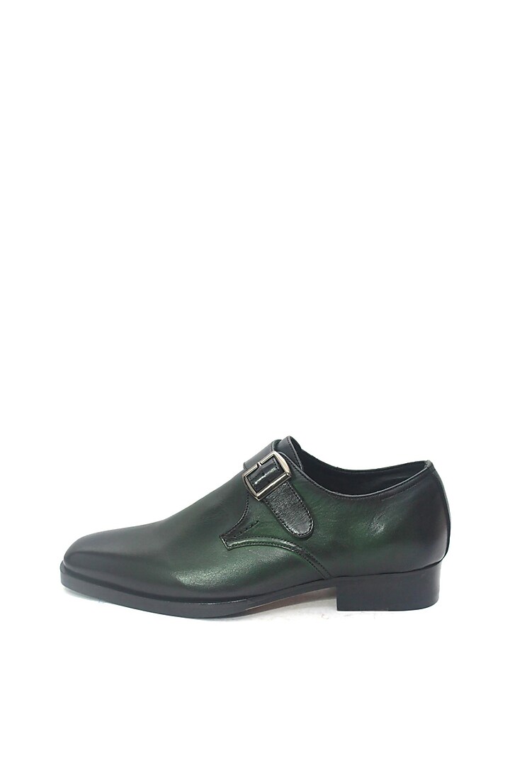 Green Leather Handmade Monk Shoes by Harper Woods at Pernia's Pop Up Shop