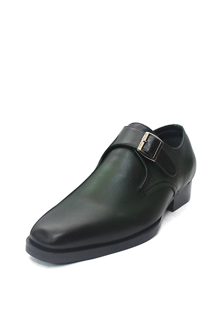 Green Leather Handmade Monk Shoes by Harper Woods at Pernia's Pop Up Shop
